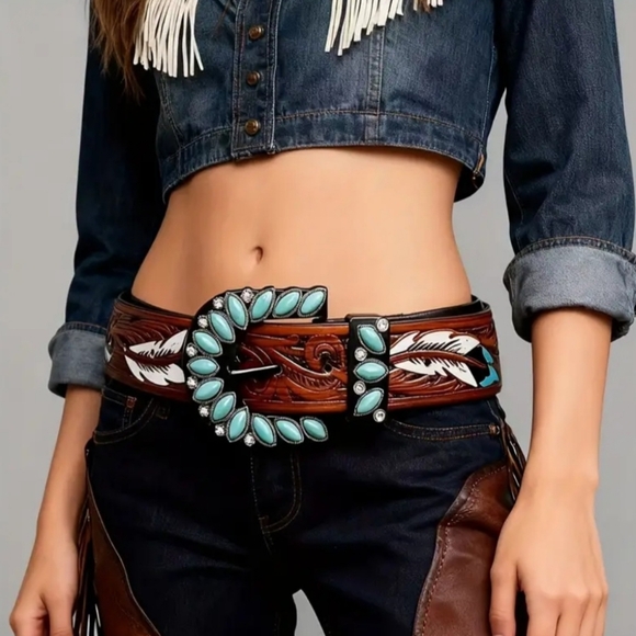 Accessories - Turquoise and Brown Western Belt